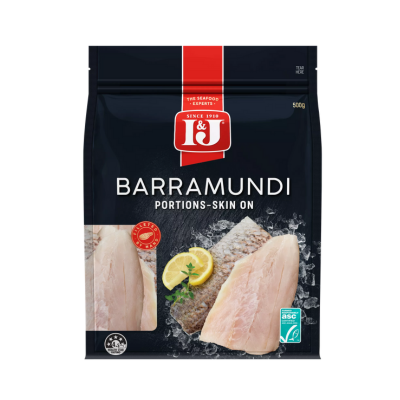 I&J The Finest Frozen Barramundi Fillets Skin On 500 gm