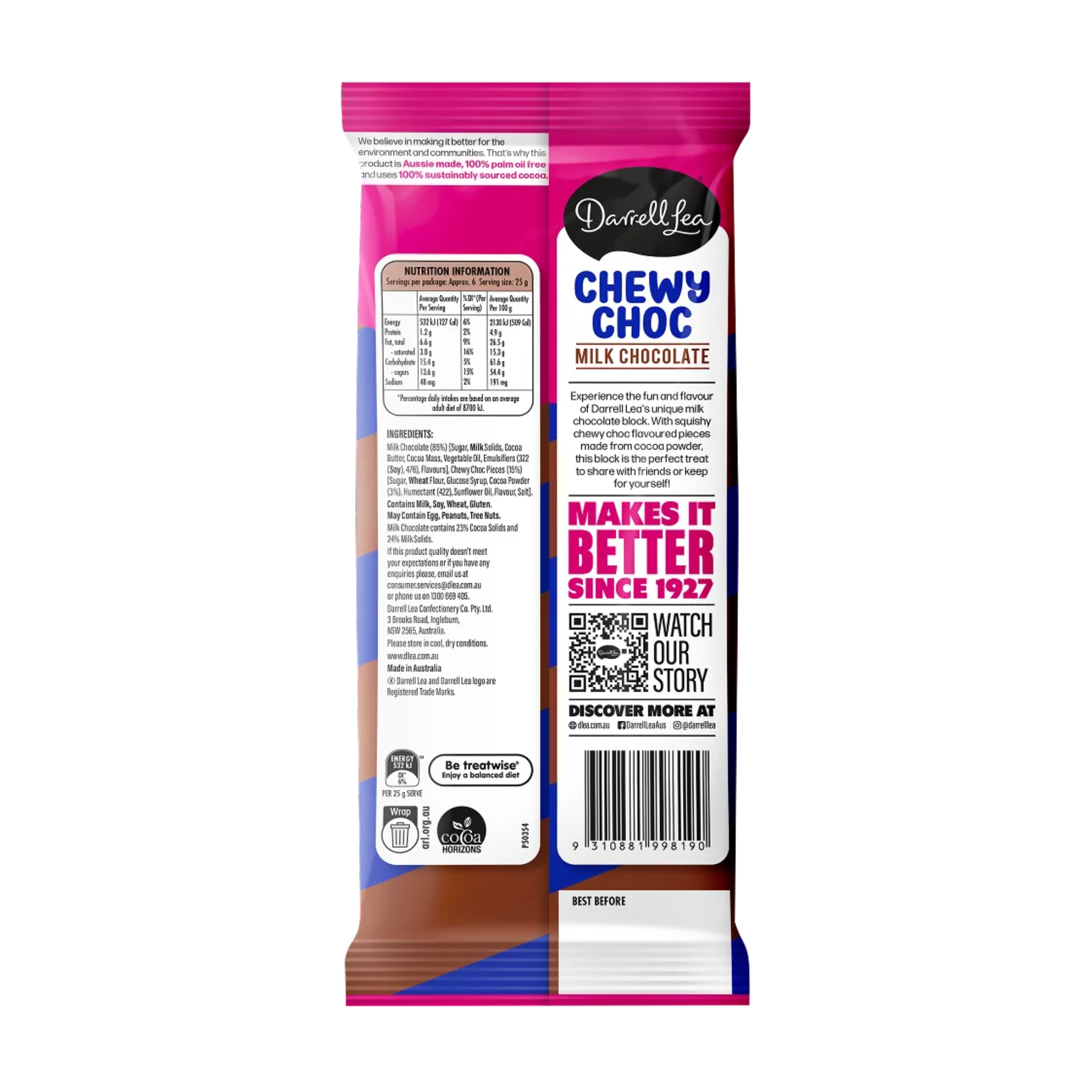 Darrell Lea Milk Chocolate Chewy Choc Block 160g