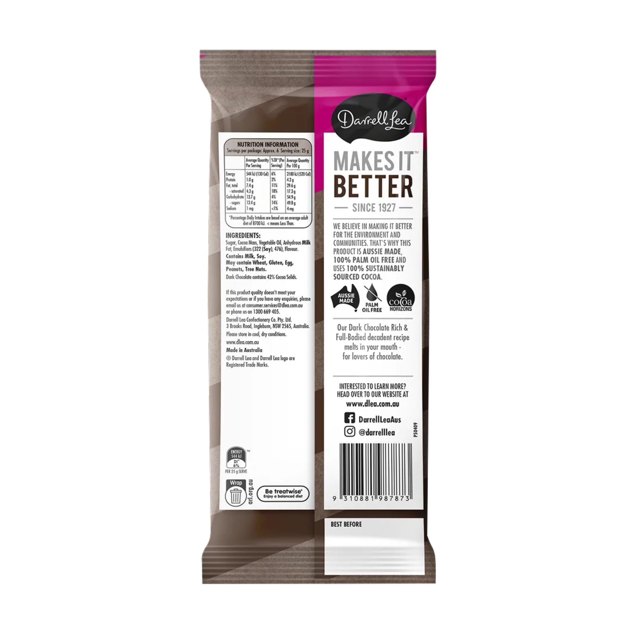 Darrell Lea Dark Chocolate Rich & Full Bodied Block 170g