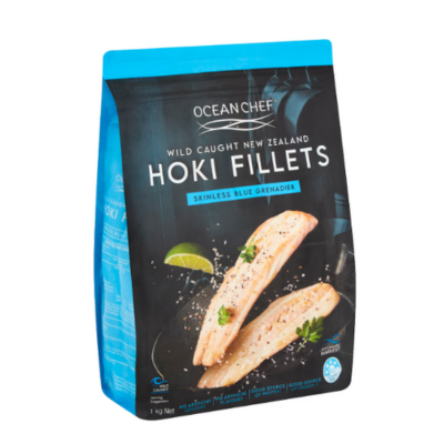 Ocean Chef Frozen Hoki Fillets Skinless Blue Grenadier 1kg