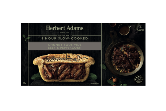 Australian Frozen Herbert Adams Gourmet Chunky Sous Vide Beef & Peppercorn Pies 2 pack