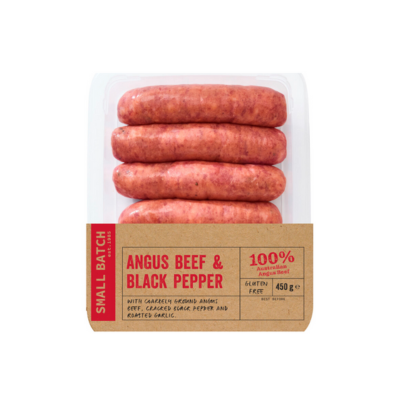 Australian Frozen Small Batch Angus Beef And Black Pepper Premium Sausages