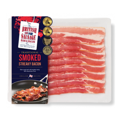 British Sausage Co. Frozen Smoked Streaky Bacon  - 175g
