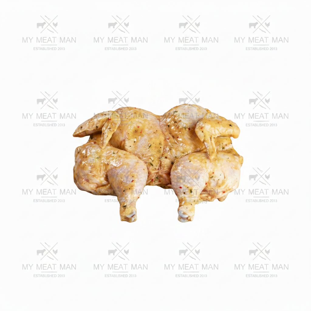 Australian bone-in butterflied chicken in a sweet garlic and herb marinade (frozen)