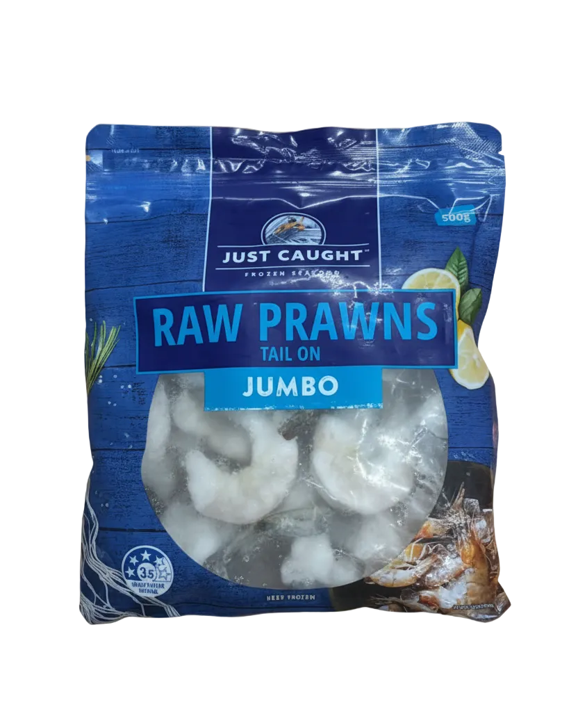 Australian Just Caught Raw Jumbo Prawns Tail On 500g (Frozen)