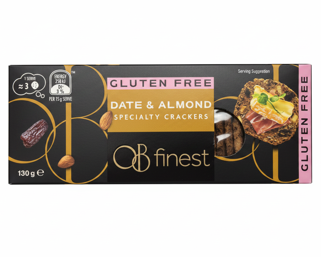 Australian OB Finest Gluten Free Specialty Crackers Date & Almond 130g