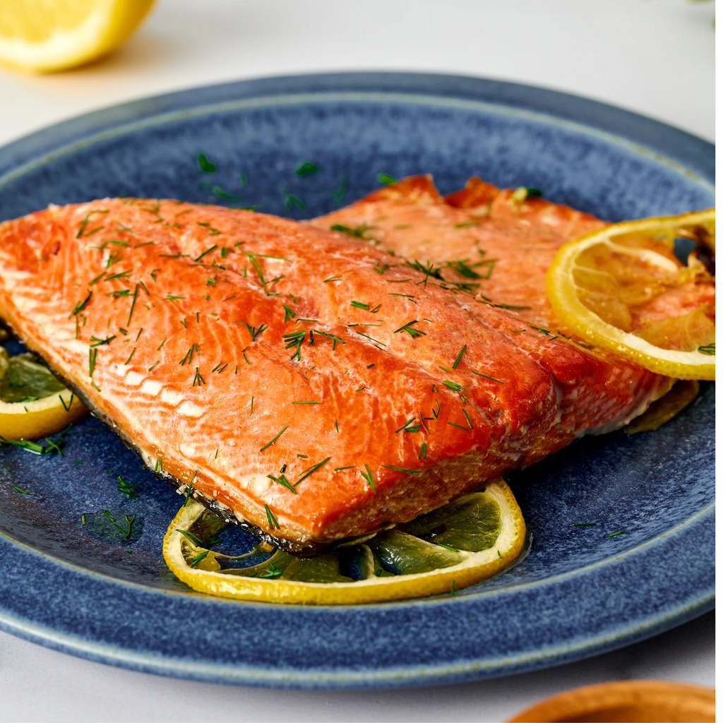 Wild Sockeye salmon fillet tail portion close-up