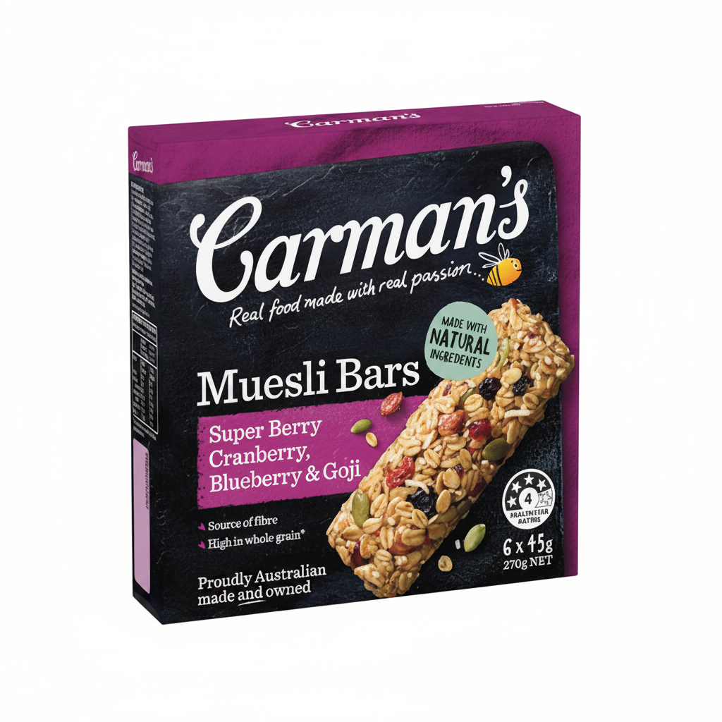 Carman's Muesli Bars Super Berry, Cranberry, Blueberry & Goji 270g (6 bars x 45g)