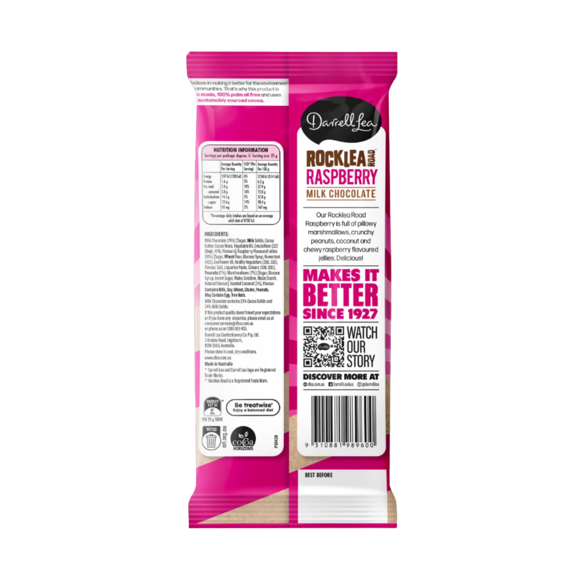 Darrell Lea Rocklea Road Raspberry Milk Chocolate 170g