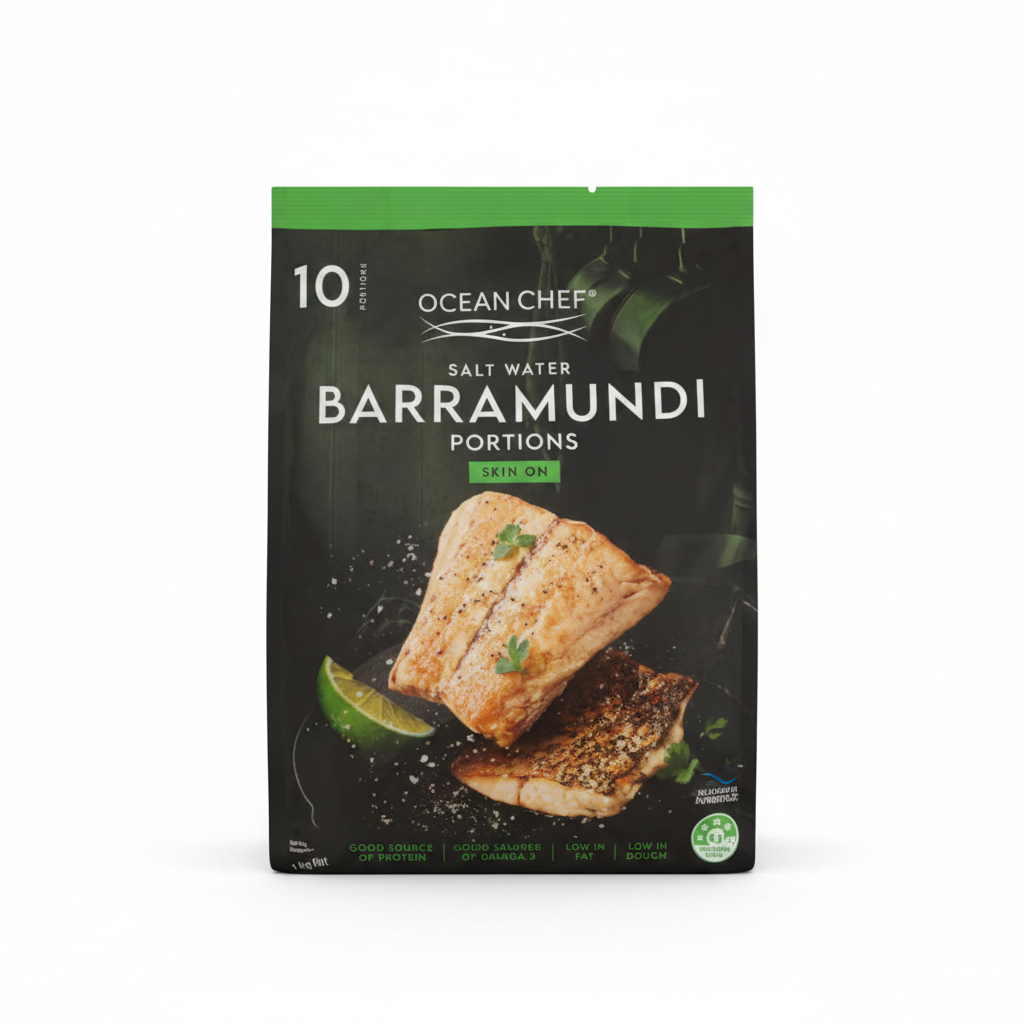 Ocean Chef Salt Water Barramundi Portions Skin-On 1kg (Frozen)