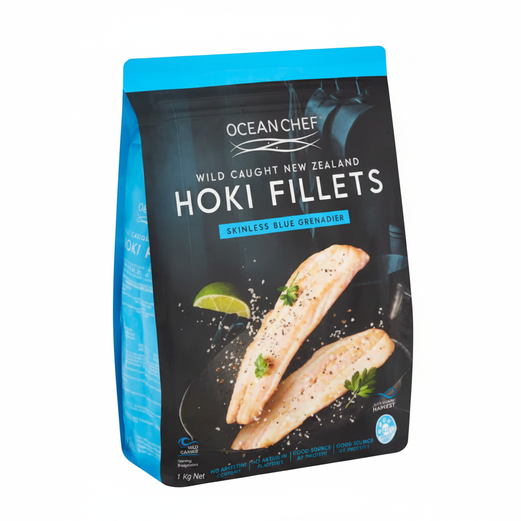 Ocean Chef Wild Caught New Zealand Hoki Fillets Skinless Blue Grenadier 1kg (Frozen)