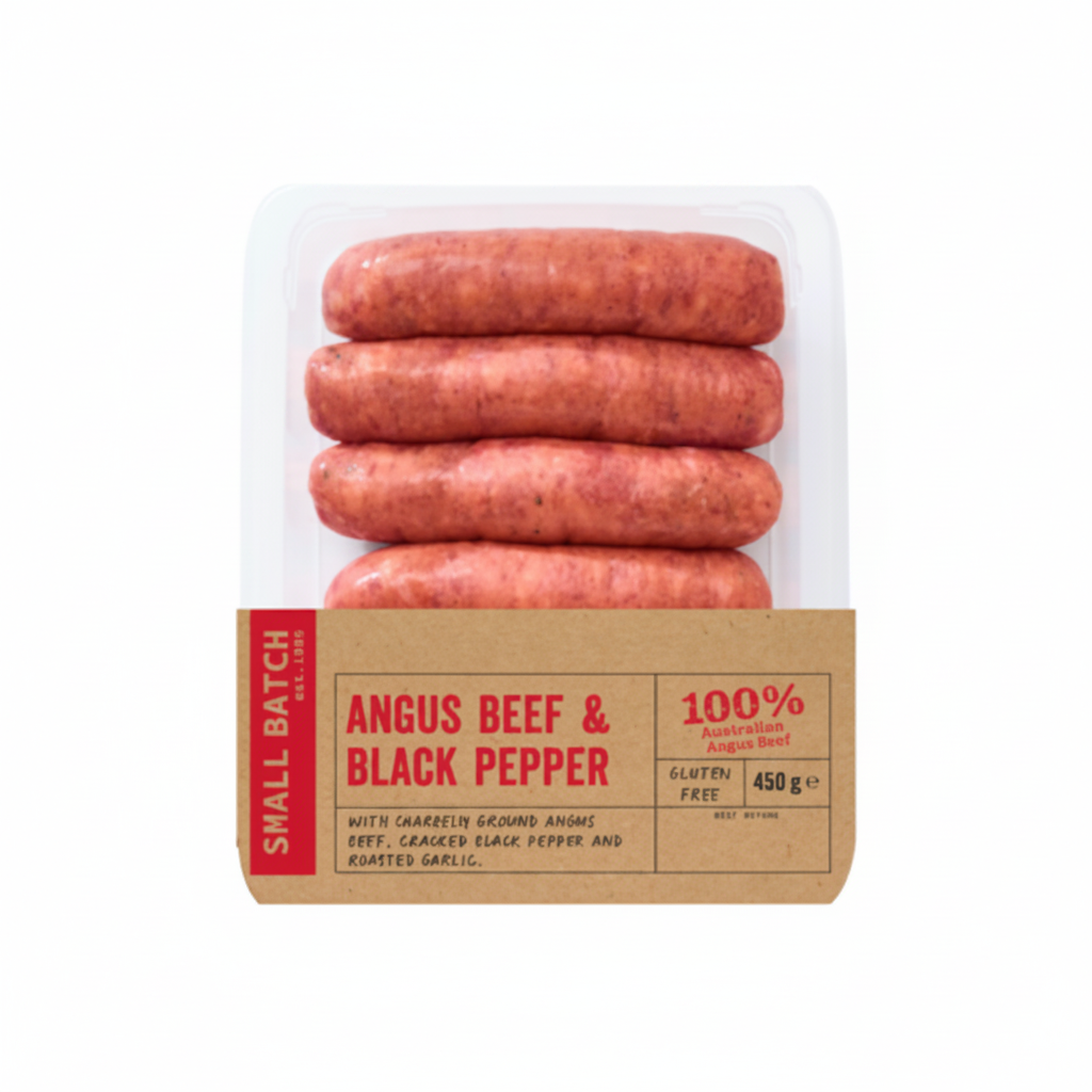 Australian Small Batch Angus Beef And Black Pepper Premium Sausages 