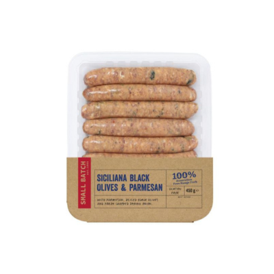 Australian Frozen Small Batch Free Range Pork with Siciliana Black Olives & Parmesan Sausages